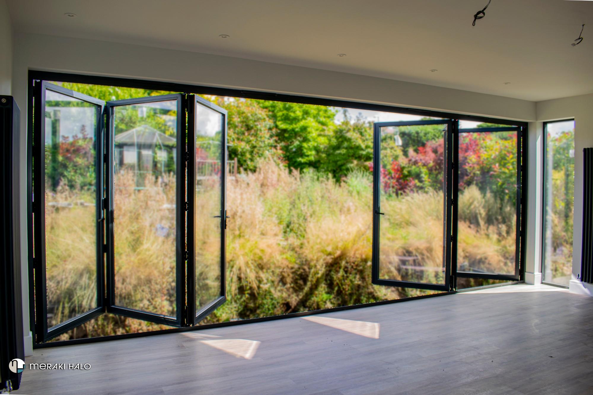 Bifold doors opening onto a garden